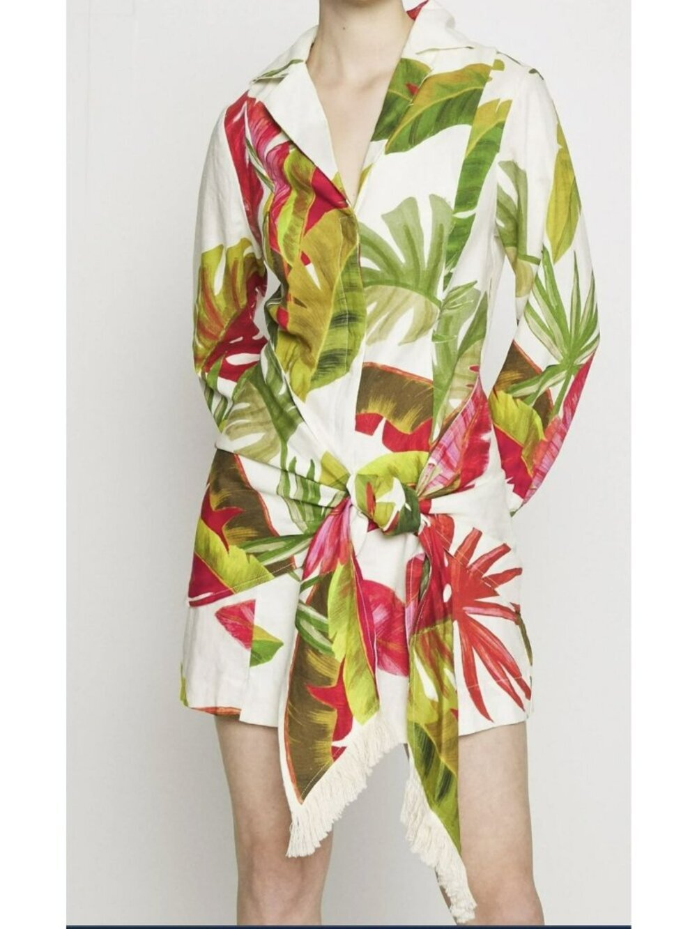 Farm Rio Spring Forest Tropical Tie Mini Dress Fringe Large New